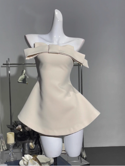 Simple Tube Top Bow Waist Birthday Skirt Homecoming Dress P3970