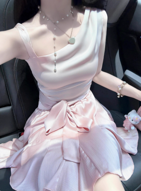 Cute Satin Off-shoulder Bow Birthday Dress Homecoming Dress P3973