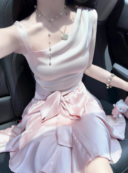 Cute Satin Off-shoulder Bow Birthday Dress Homecoming Dress P3973