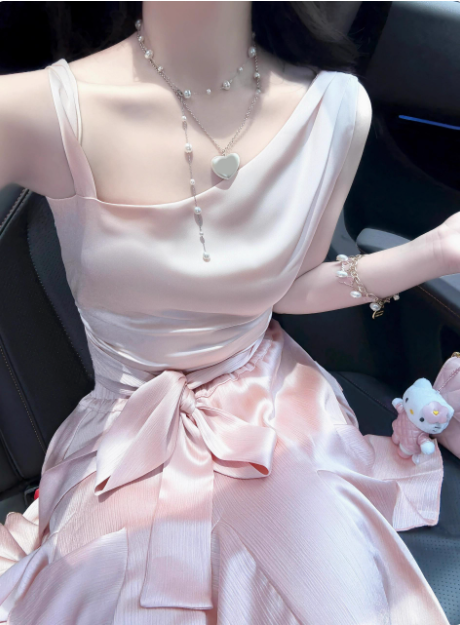 Cute Satin Off-shoulder Bow Birthday Dress Homecoming Dress P3973
