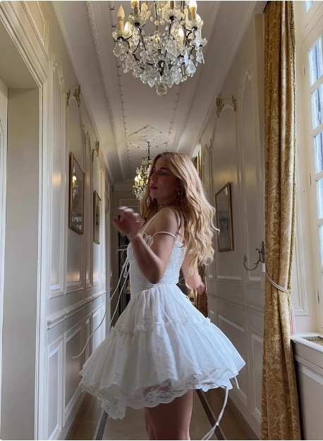 Sweet Lace White Waist Puffy Birthday Skirt Homecoming Dress P3981