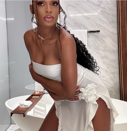 Sexy Tube Top One Shoulder Irregular Slit Wood Ear Edge Birthday Dress Homecoming Dress P3984