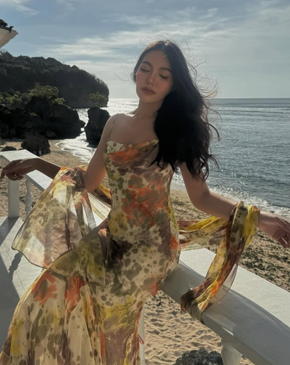 Vintage Mermaid Spaghetti Strap Beaded Ruffle Chiffon Long Prom Dress Evening Dress SH2059