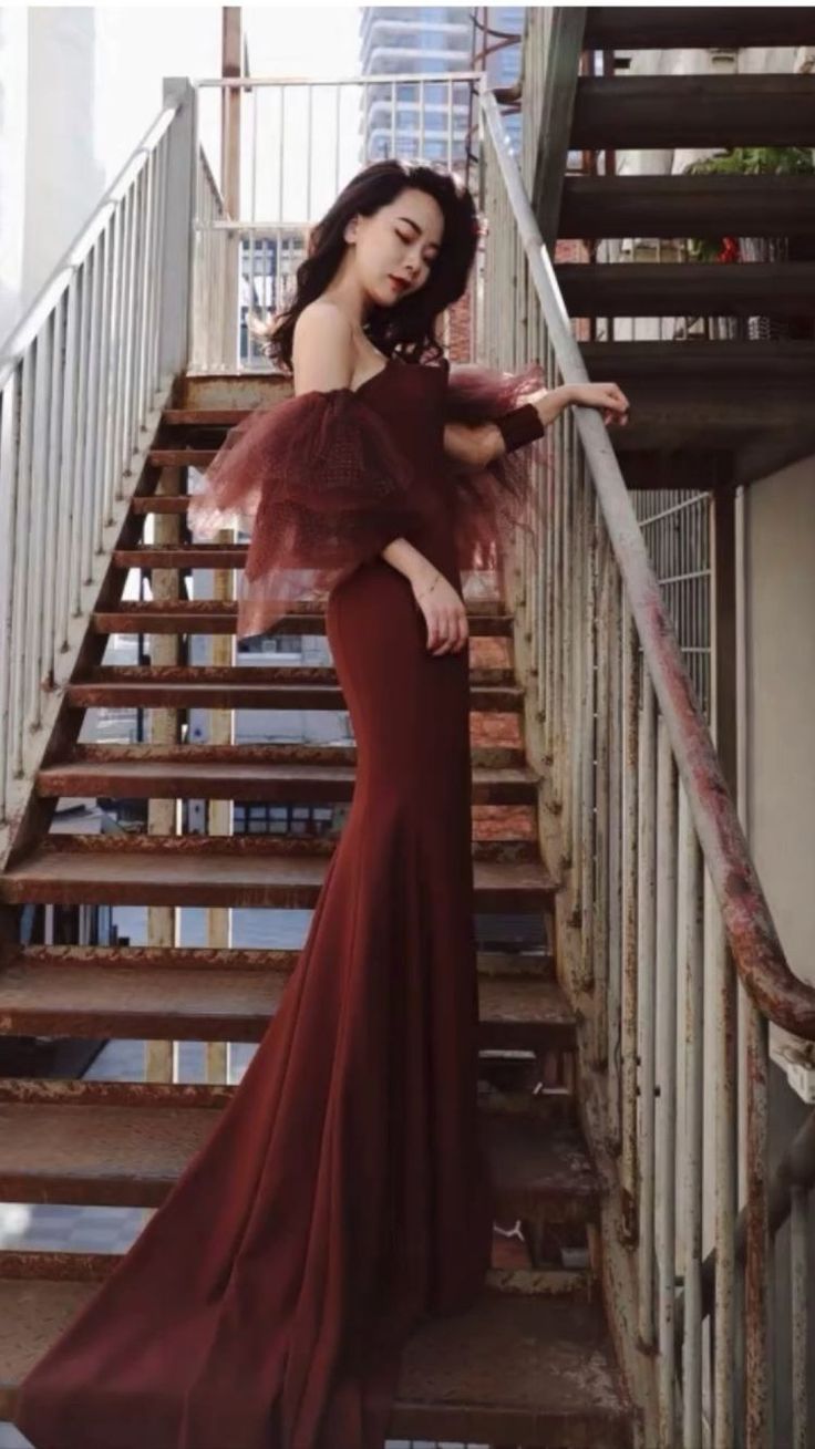 Unique Mermaid Off The Shoulder Brown Long Prom Dress P581