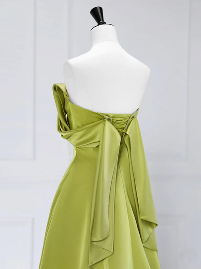 A-Line Off Shoulder Satin Green Long Prom Dress P588