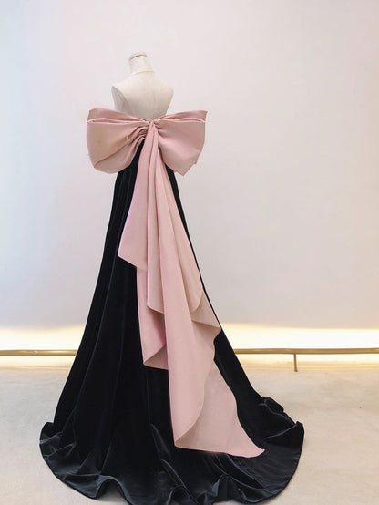Black/pink velvet long prom dress long formal dressP597