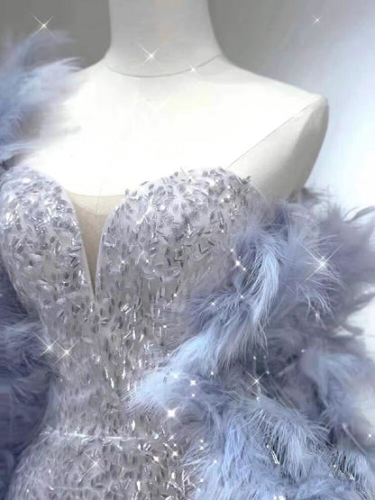 Modest Mermaid Sequin Silver Long Prom Dress P602