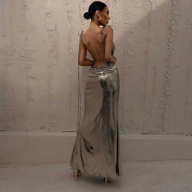 Spaghetti Strap Backless Sleeveless Backless Evening Party Evening Sheath Dress Birthday Outfits P644