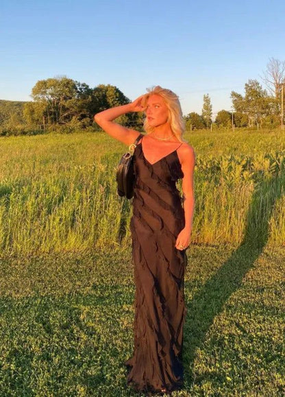 Sexy Mermaid Straps Chiffon Black Backless Prom Dress 21th Birthday Outfit P669