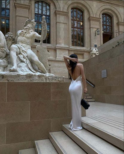 Sexy Mermaid Straps White Backless Prom Dress 22th Birthday Outfits P755