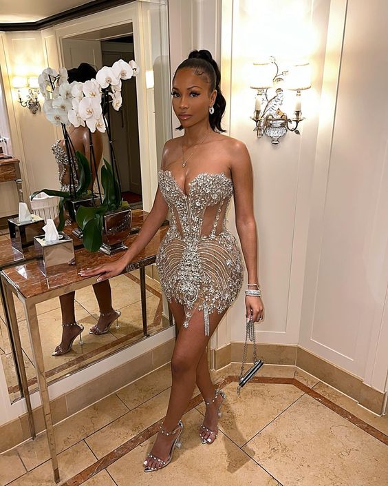 Sexy Strapless Champagne Birthday Dresses Sparkle Birthday Outfits P794