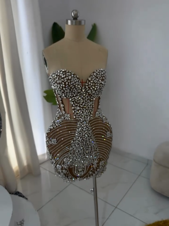 Sexy Strapless Champagne Birthday Dresses Sparkle Birthday Outfits P794