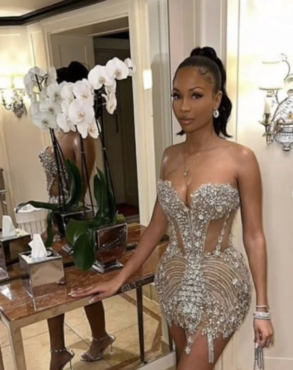 Sexy Strapless Champagne Birthday Dresses Sparkle Birthday Outfits P794