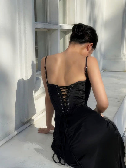 Sexy Mermaid Spaghetti Straps Black Birthday Dress 22th Birthday Outfits P805