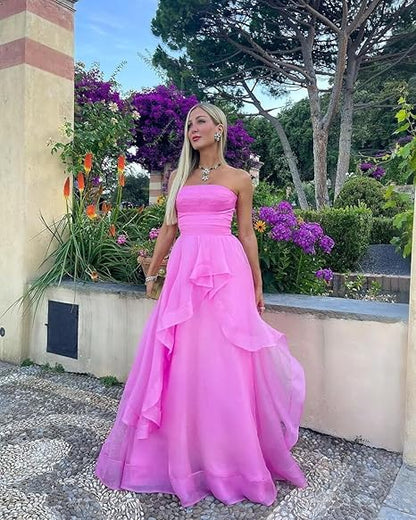 Sexy A line Strapless Sleeveless Party Dress Pink Prom Dress P858