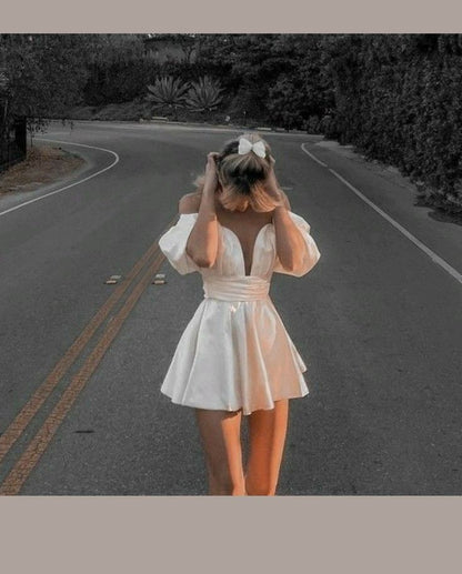 Simple A line Ivory Off The Shoulder Birthday Dresses Birthday Outfits P932