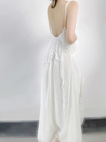 Sexy A line Long Prom Dress Slit White Evening Dress P933