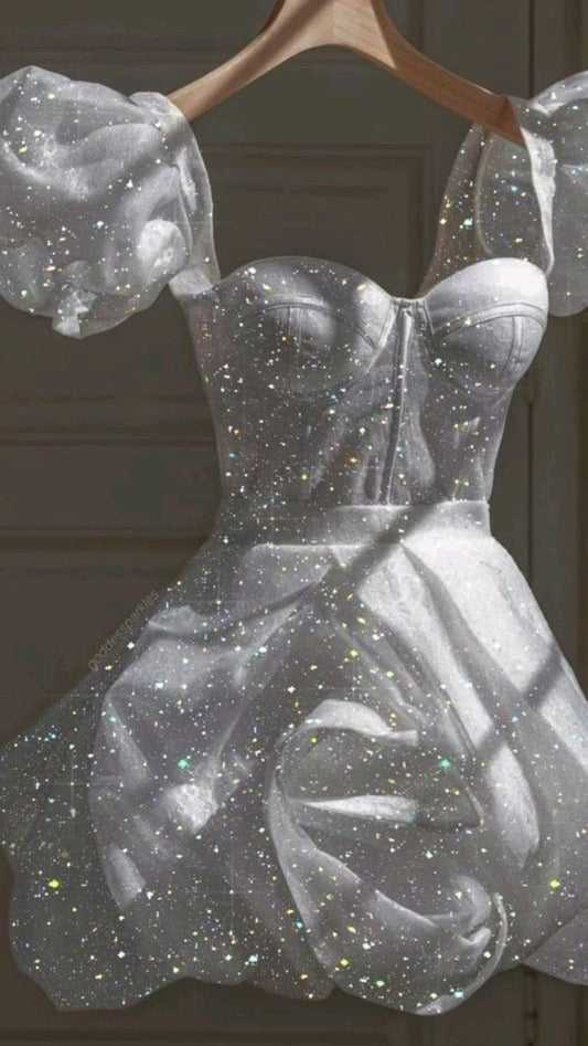 Simple A line Square Neckline White Birthday Dresses Birthday Outfits P937