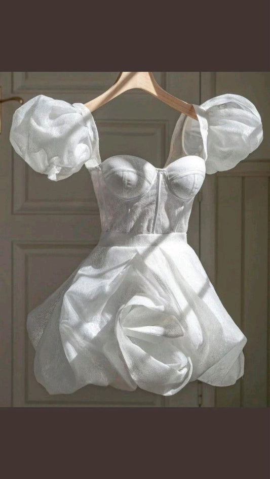 Simple A line Square Neckline White Birthday Dresses Birthday Outfits P939