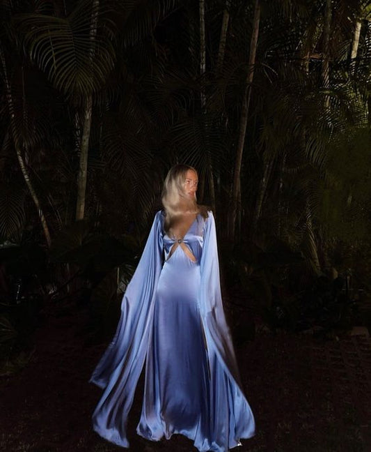 Glamorous Blue Long A-line V-neck Prom Dress Long Prom Dresses P956