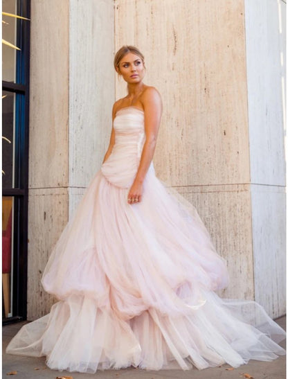 Glamorous Light pink tulle long prom dress P959