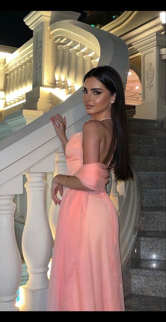 Sexy A line Halter Sleeveless Pink Long Prom Dress P964