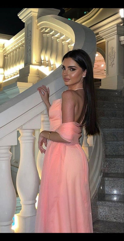 Sexy A line Halter Sleeveless Pink Long Prom Dress P964