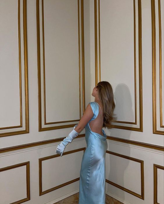 Mermaid Sleeveless Light Sky Blue Satin Prom Dress P970