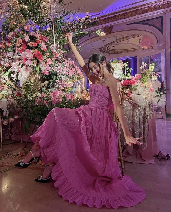 A line Spaghetti Straps Pink Tulle Long Prom Dress P975