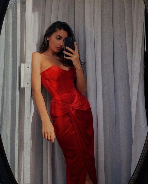 Sexy Sheath Strapless Red Slit Silk Satin Prom Dress P982