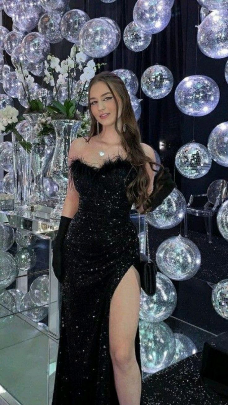 Sexy Mermaid Sequin Black Slit Long Party Prom Dresses With Feather P991