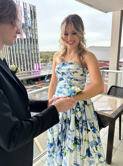 Strapless Print Floral Long Prom Dress Evening Gown  SH964