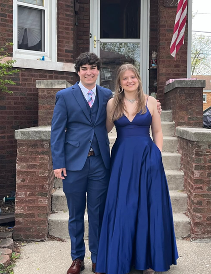 Dark Blue Satin Long Prom Dresses SH893