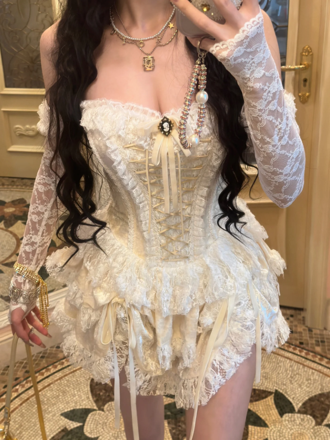 Sweet Sweetheart Neck Light Yellow Lace Layered Short Birthday Dress Formal 8th Grade Homecoming Dress S875