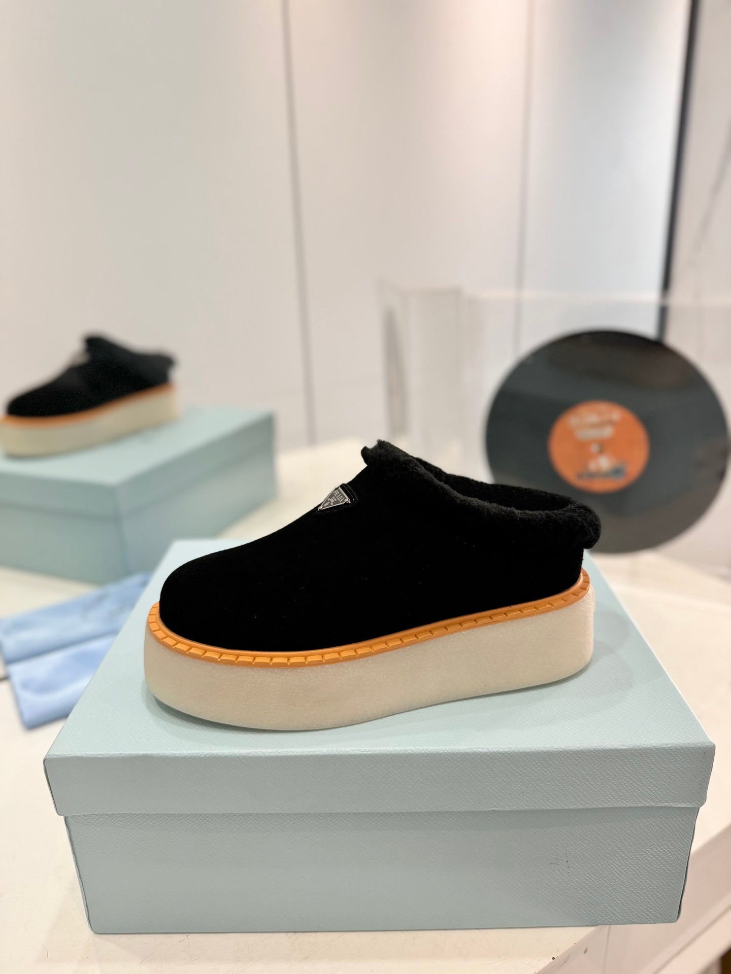 PRADA SUEDE MULES BLACK