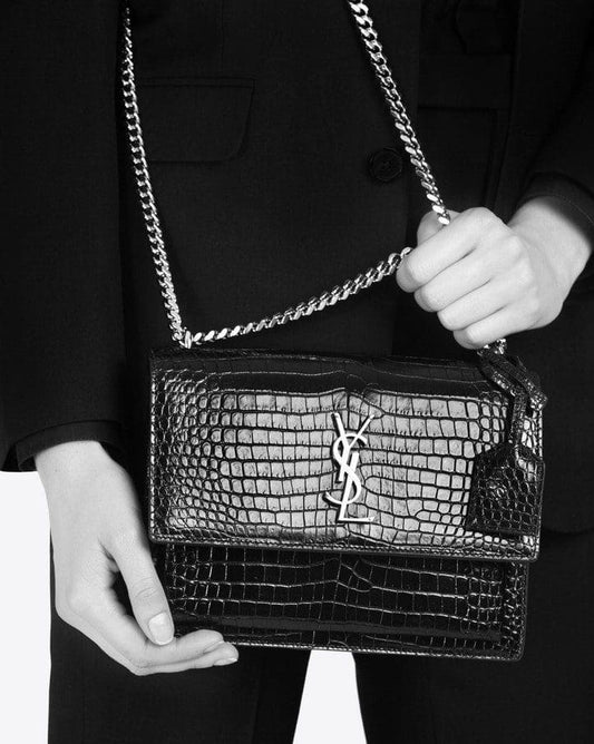 Saint Laurent Sunset Medium In Crocodile Embossed Shiny Leather