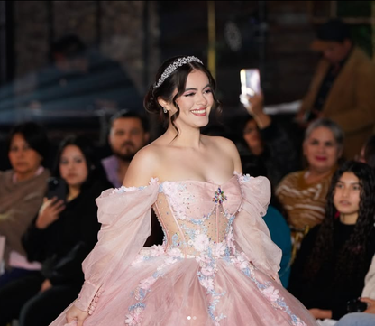 Romantic Poofy Pink Floral Wedding Dresses Off the Shoulder Ball Gown Quinceanera Dress SH2510