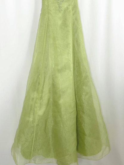 Green Vintage A Line Spaghetti Strap Beaded Organza Party Dress Prom Dress SH3600