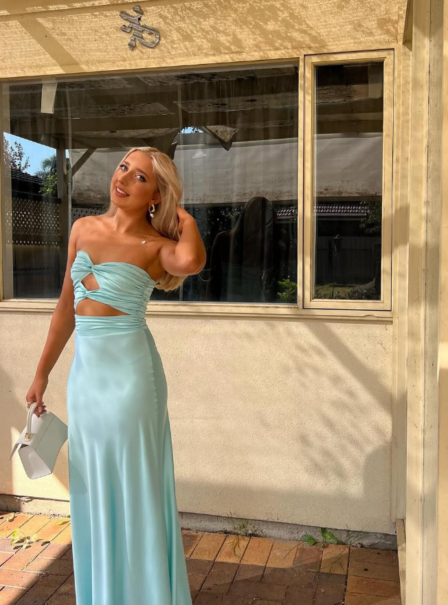 Sweet Strapless Satin A Line Prom Dress Long Party Evening Dress SH1562