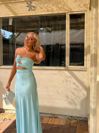 Sweet Strapless Satin A Line Prom Dress Long Party Evening Dress SH1562