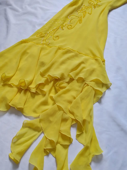 Cute Sheath Spaghetti Strap Beaded Yellow Ruffle Chiffon Prom Dress Graduation Prom Dress SH2569
