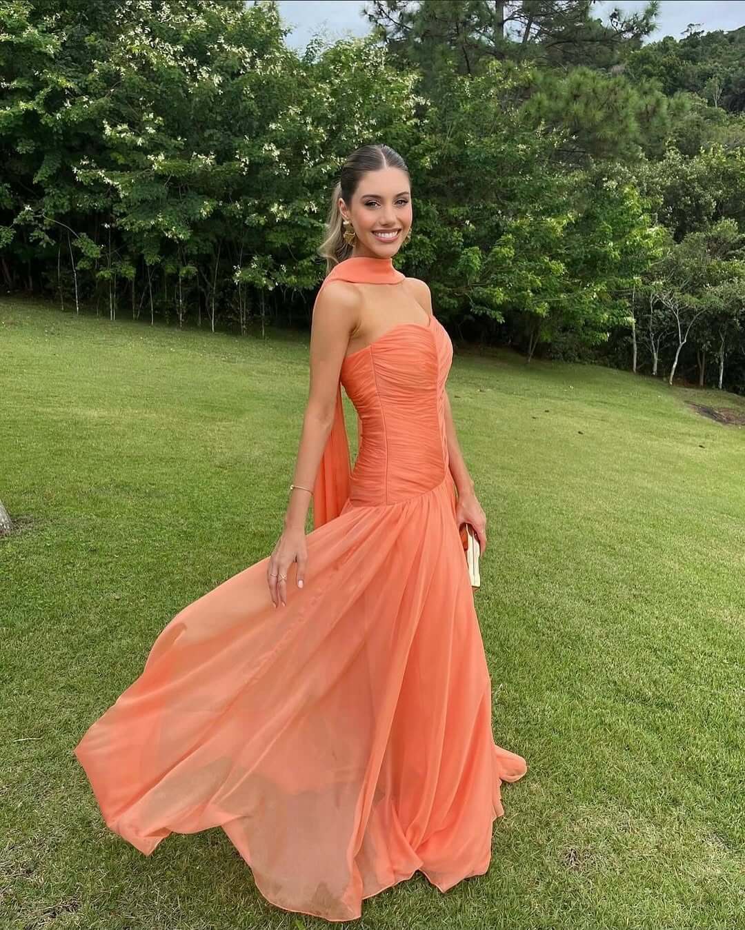 Open Back Chiffon Long Dress with Scarf Formal Evening Gown