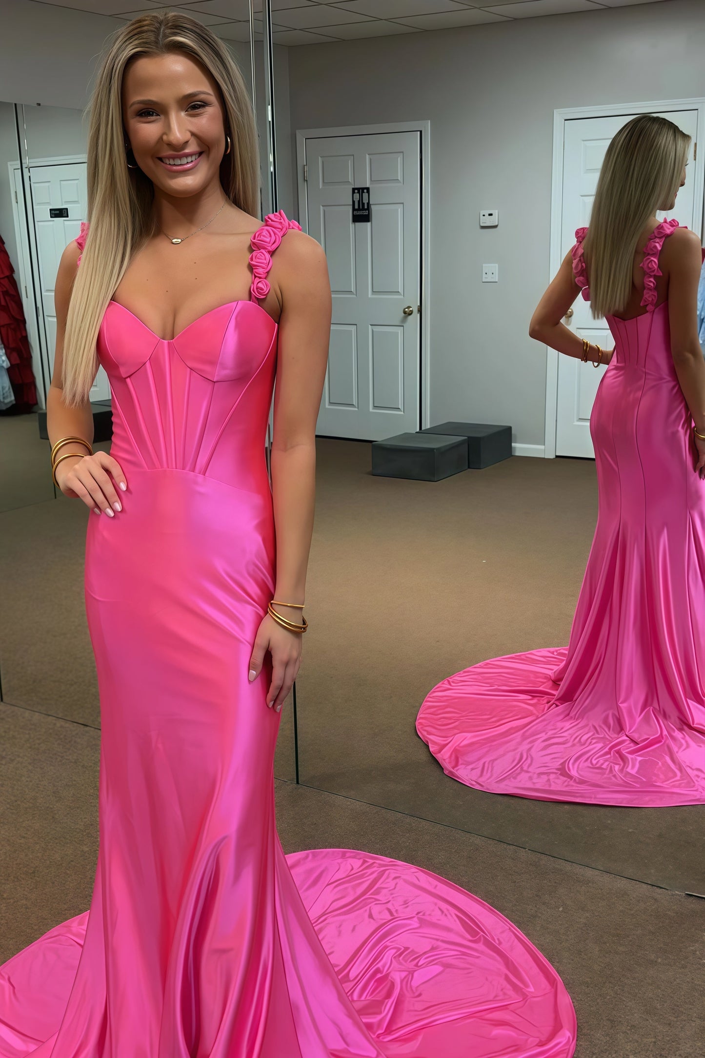 Pink Mermaid Long Prom Dress, Sweetheart Evening Party Dress