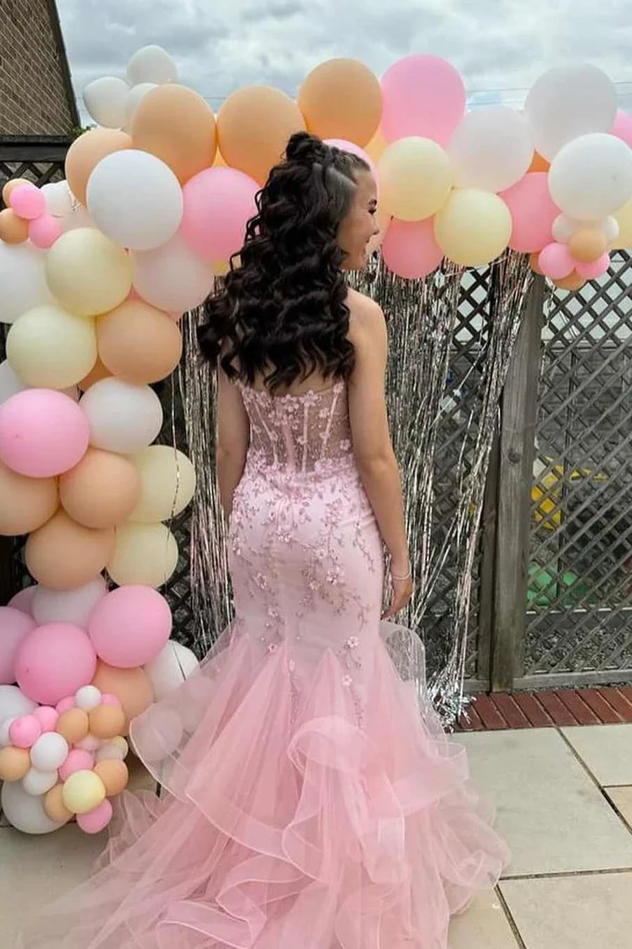 Elegant Mermaid Sweetheart Lace Pink Long Birthday Dress Prom Dress Baddie Summer 20th Birthday Outfit DP1131