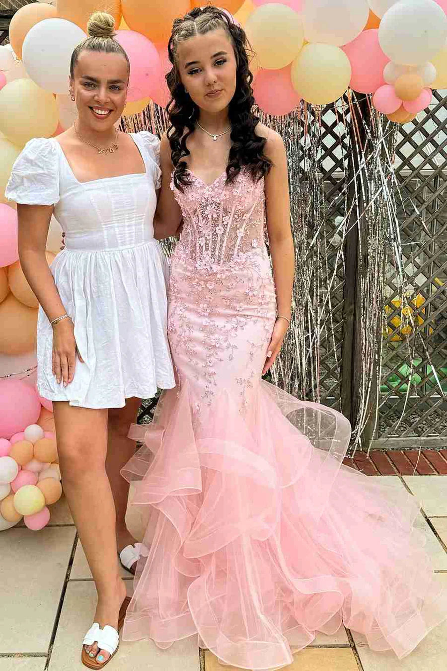 Elegant Mermaid Sweetheart Lace Pink Long Birthday Dress Prom Dress Baddie Summer 20th Birthday Outfit DP1131