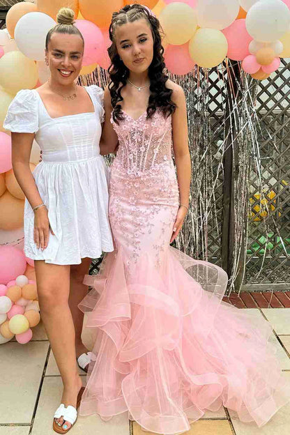 Elegant Mermaid Sweetheart Lace Pink Long Birthday Dress Prom Dress Baddie Summer 20th Birthday Outfit DP1131