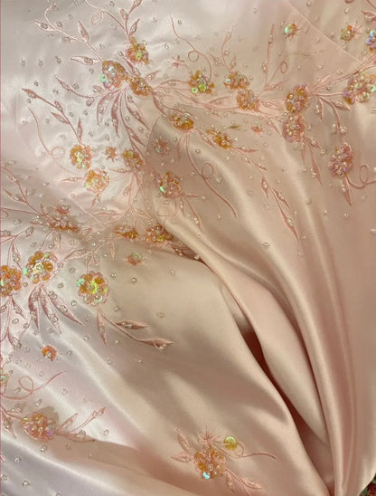 Light Pink Butterfly Beading Long Satin Ball Gown Evening Dress Party Dress gh4486