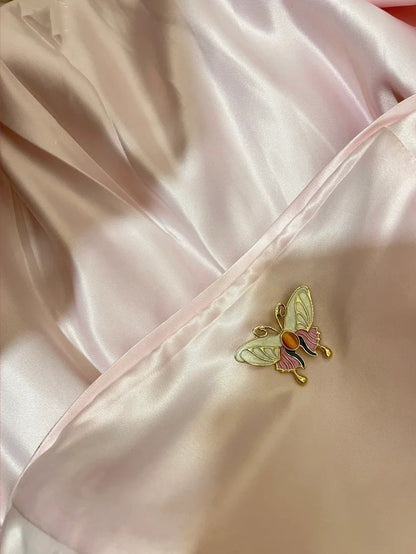 Light Pink Butterfly Beading Long Satin Ball Gown Evening Dress Party Dress gh4486