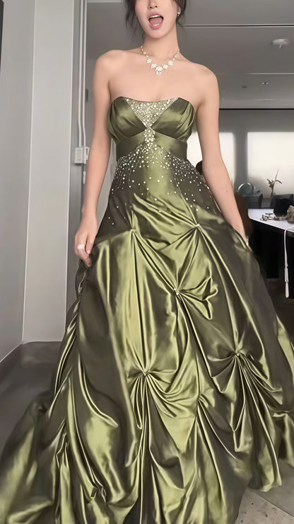 Princess Olive Green Beaded Prom Dress
