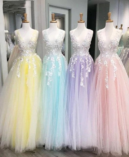 Princess Tulle Sweet 16 Dresses Plus Size Prom Dresses 3D Floral Appliques